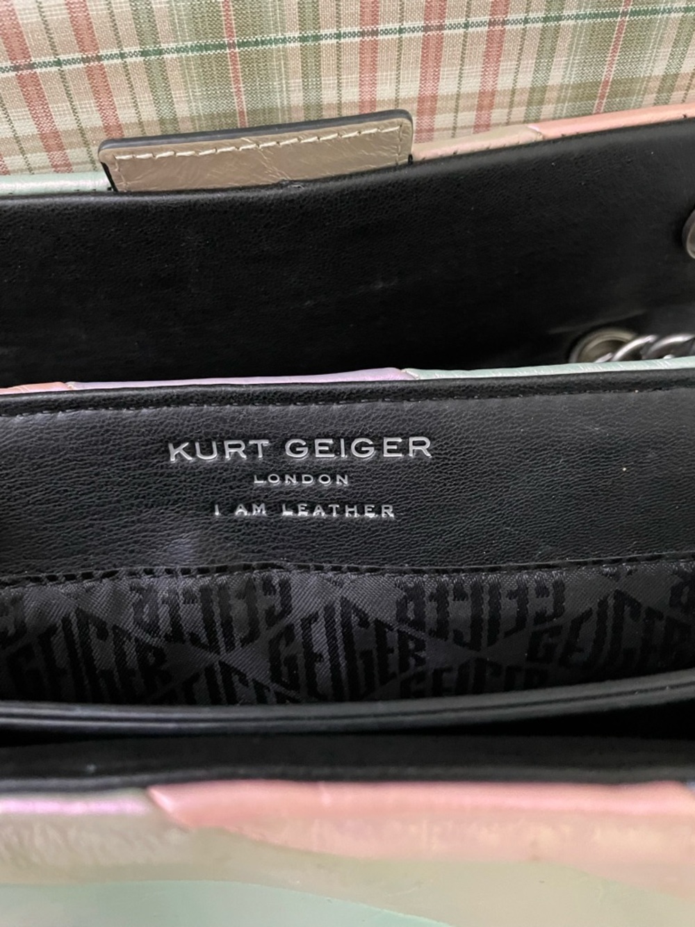 Kurt Geiger London Kensington Iridescent Pastel Stripe Leather Shoulder Bag - Picture 6 of 15